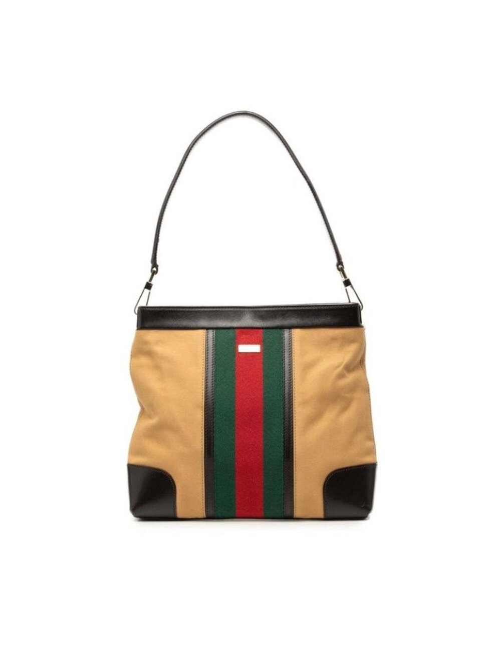 Gucci Sherry Line Handbag Bag Beige Dark Brown Canvas Leather
